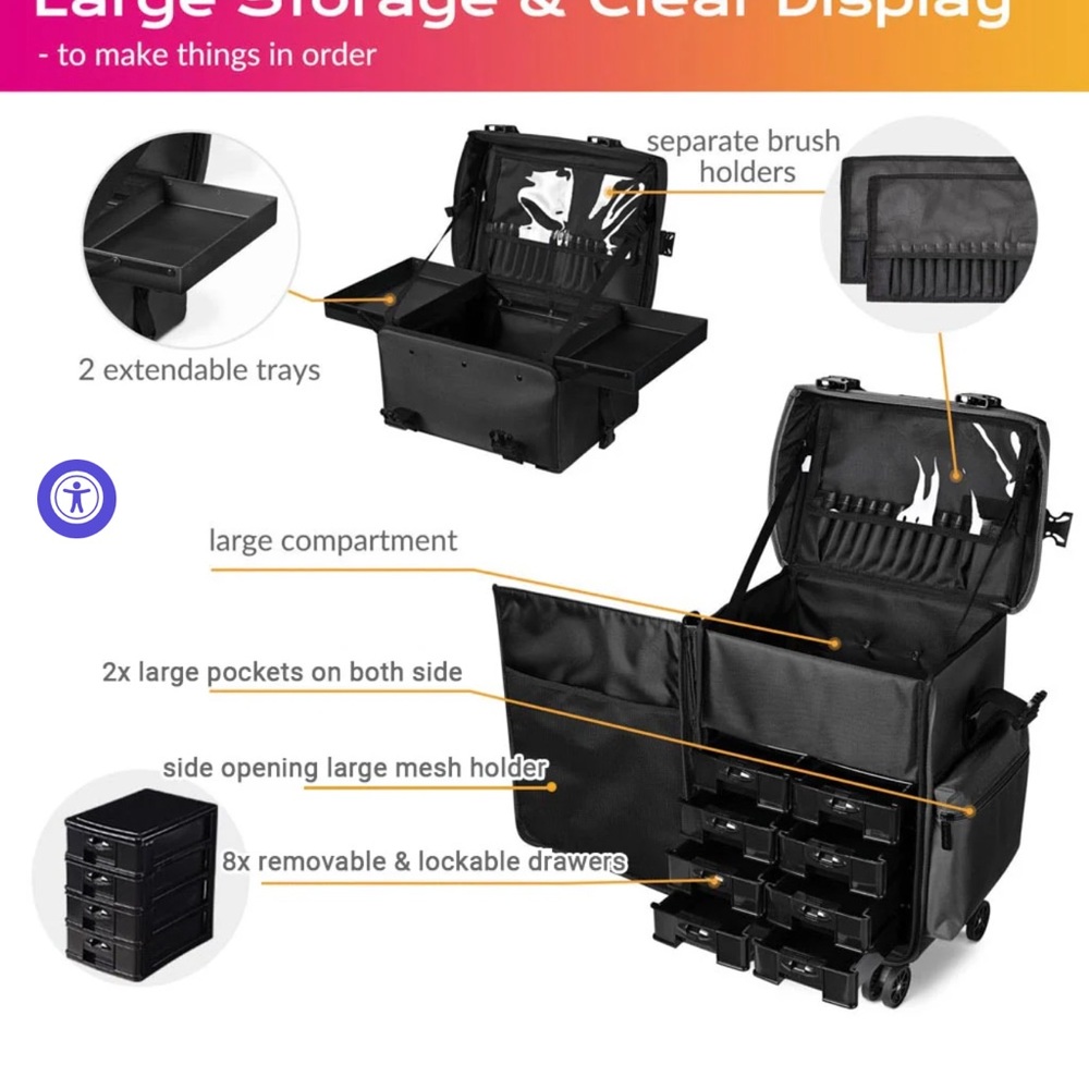 Impressions Black Makeup Organizer with Lockable Drawers